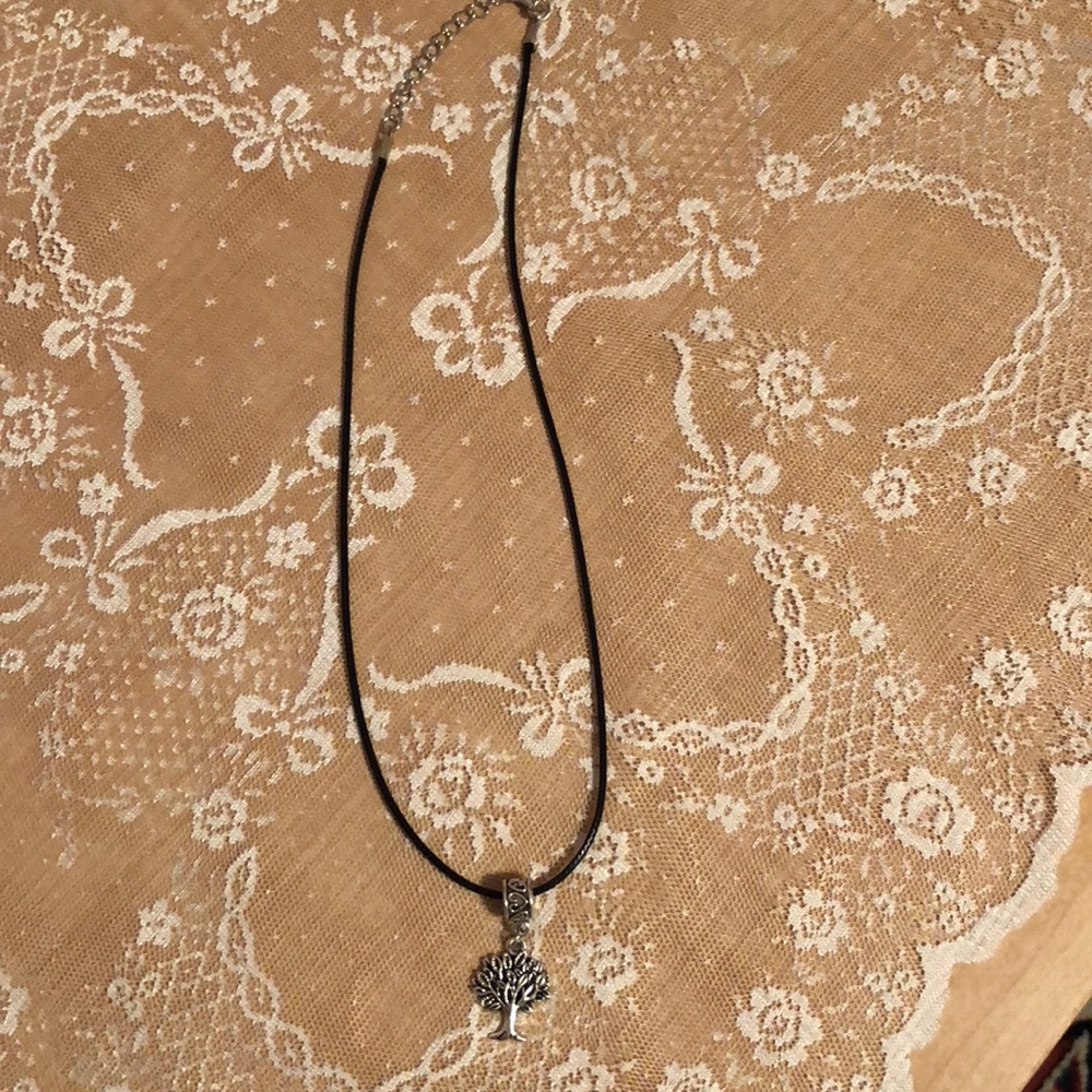 Tree Of Life Silver Color Necklace On a Black Cord - Picture 3 of 6